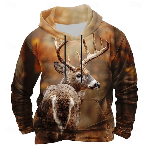  Per uomo Renna Stampa 3D Felpa con Cappuccio Felpa 3D Da caccia Girocollo All'aperto Regalo Abbigliamento casual alla moda Marrone Marrone 2 Marrone 3 Coulisse Autunno Inverno progettista S M L XL