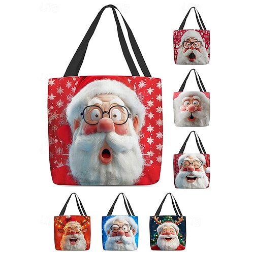 geantă de Crăciun pentru femei – design cu Moș Crăciun, brad festiv și fulgi de zăpadă, distractivă și fantezistă, cadoul perfect pentru petreceri de Crăciun, festivități de iarnă și cumpărături