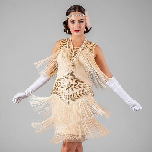 Roaring 20s 1920s Knee Length Flapper Dress Sleeveless The Great Gatsby  Sequins Fringe Scoop Neck Fancy Dress Women's Christmas Carnival Masquerade  Retro Theme Party Charleston Dance Adults' Dress 2026 - GBP 32