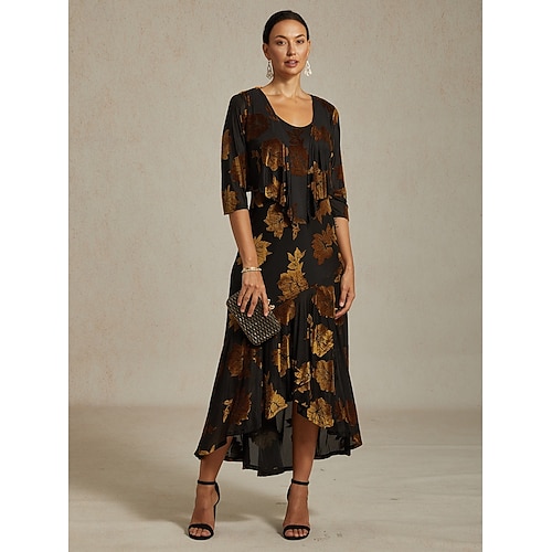  Женские бархатные накидки цветочные элегантные винтажные рукав 3/4 V-образный вырез для гостя на свадьбе вечерняя одежда вечерняя вечеринка коричневый осень зима