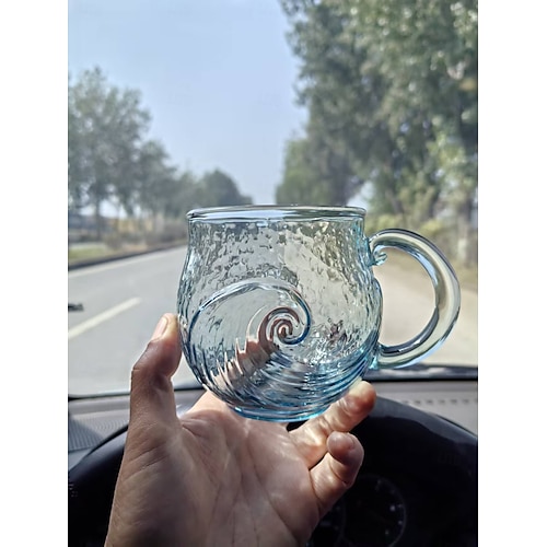  Sea Glass Wave Mug,Handmade Ocean Wave Glass Coffee Cup, Iridescent Handcrafted Drinking Glass, Unique Christmas Gift for Women & Men, Beach Ocean Lover Gift