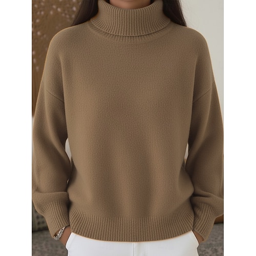  Pentru femei Pulover Zilnic Guler Pe Gât Tricotat Manșon Lung Topuri obișnuite Tricotat Roșu Vin Negru Primăvară Toamnă