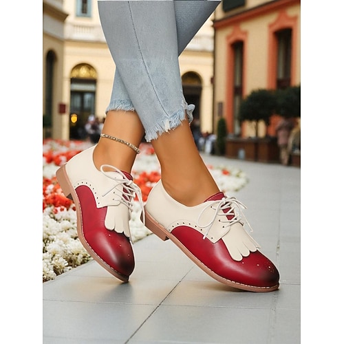  scarpe oxford bicolore da donna con frange, brogue stringate vintage anni '50 per abbigliamento casual, outfit quotidiani e feste retrò