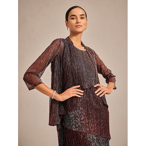  Women's Shrugs Elegant Party Stylish Cowl Neck Regular Tops Wedding Guest Evening Party Pleated Ruffle Glitter Wine Summer Spring Fall