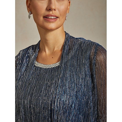  Women's Evening Tops Solid Color Stylish Romantic Wedding 3/4 Length Sleeve Wedding Guest Evening Party Business Attire Pleated Layered Metallic Navy Blue Summer Spring Fall Winter