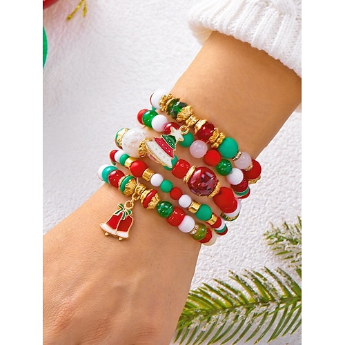 RINHOO 8 Pulseras De Navidad Con Cuentas, Apilables, Pulseras Navideñas Con Dijes De Navidad, Joyería Festiva Para Mujeres, No Es Una Piedra Preciosa