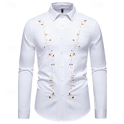 embroidered dress shirts for men &SONS Luca Embroidered Shirt Natural XXL Red Men's