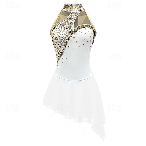 halter figure skating dress Royal Blue Rhinestone for Women & Girls – Sleeveless Competition Costume with Open Back and Asymmetrical Skirt 2026 pretty figure skating dresses