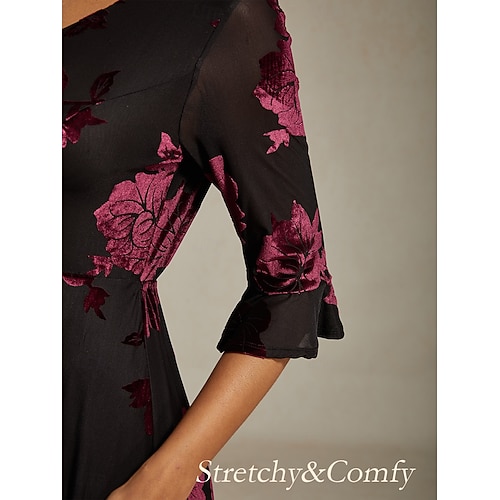 Sukienka midi z weluru dla kobiet sukienka w kształcie litery A elegancka na urodziny na koktajlową imprezę dla gościa weselnego welurowa codzienna regularny krój kwiatowa pół rękaw dekolt w  Sukienka midi z weluru dla kobiet sukienka w kształcie litery A elegancka na urodziny na koktajlową imprezę dla gościa weselnego welurowa codzienna regularny krój kwiatowa pół rękaw dekolt w