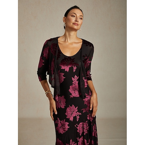 Bolera z weluru dla kobiet kwiatowe eleganckie vintage 3/4 długości rękawa dekolt w kształcie litery V dla gościa weselnego na wieczorne przyjęcie wieczorowa odzież wino jesień zima  Bolera z weluru dla kobiet kwiatowe eleganckie vintage 3/4 długości rękawa dekolt w kształcie litery V dla gościa weselnego na wieczorne przyjęcie wieczorowa odzież wino jesień zima