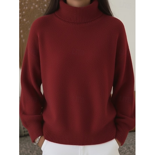  Pentru femei Pulover Zilnic Guler Pe Gât Tricotat Manșon Lung Topuri obișnuite Tricotat Roșu Vin Negru Primăvară Toamnă