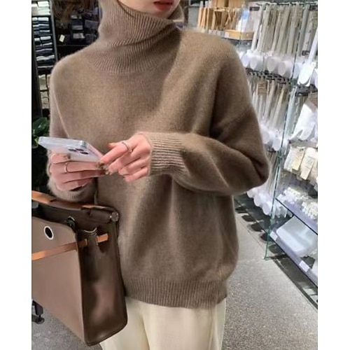  Pentru femei Pulover Zilnic Guler Pe Gât Tricotat Manșon Lung Topuri obișnuite Tricotat Roșu Vin Negru Primăvară Toamnă