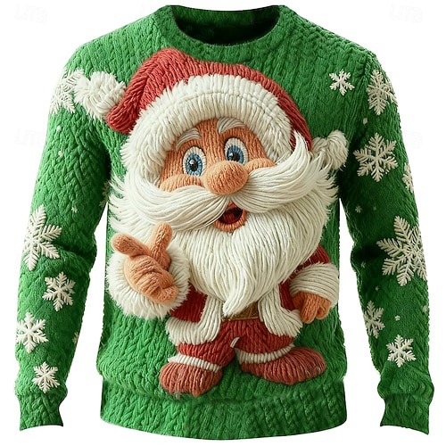  Ugly Christmas Sweater Men's Santa Claus Print Pullover Sweater Jumper Knitwear Crewneck Casual Vacation Daily Festival Keep Warm Long Sleeve Spring Fall Winter Black A Black B Black
