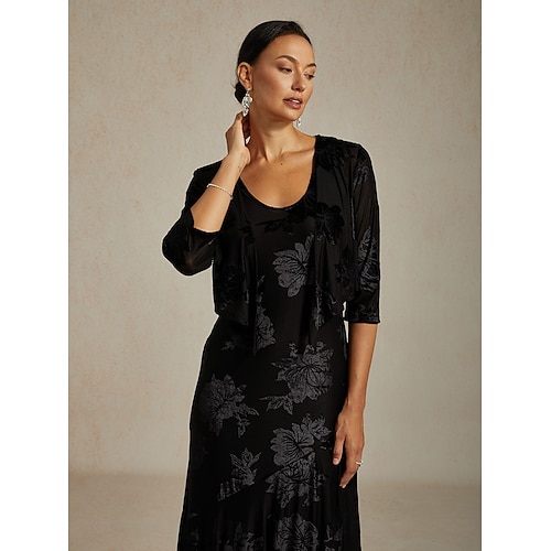 Damskie welurowe bolerka kwiatowe eleganckie vintage rękawy 3/4 dekolt V gość weselny impreza wieczorna wieczorna impreza czarna jesień zima  Damskie welurowe bolerka kwiatowe eleganckie vintage rękawy 3/4 dekolt V gość weselny impreza wieczorna wieczorna impreza czarna jesień zima