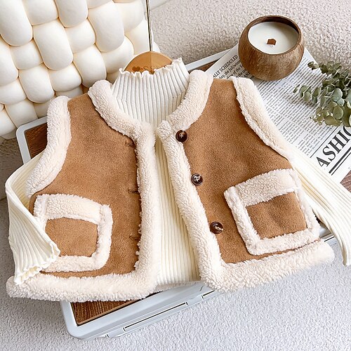 Bambini Ragazze Giacca in finta pelle scamosciata Giacca in pile Giacca di pelle Tinta unica Moda Tasca Tenere al caldo All'aperto Cappotto Capispalla