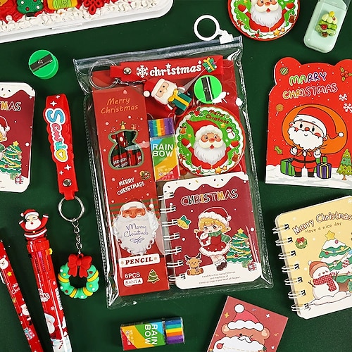 set di cancelleria natalizia per studenti regali di Natale creativi adorabile pacchetto di cancelleria forniture scolastiche a tema natalizio