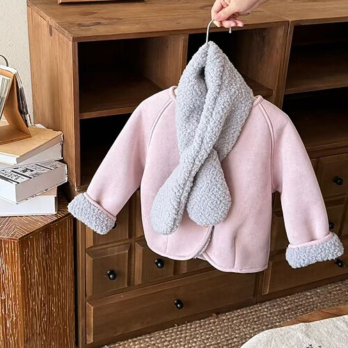 Bambini Ragazze Giacca in finta pelle scamosciata Giacca in pile Giacca di pelle Tinta unica Moda Tasca Tenere al caldo Antivento All'aperto Cappotto 