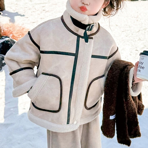 Bambini Ragazze Giacca in finta pelle scamosciata Giacca in pile Giacca di pelle Tinta unica Moda Tasca Tenere al caldo Antivento All'aperto Cappotto 