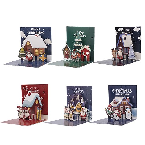 Confezione da 6 biglietti di auguri natalizi 3D, biglietti di auguri creativi per le festività natalizie, set di biglietti pieghevoli per le festività