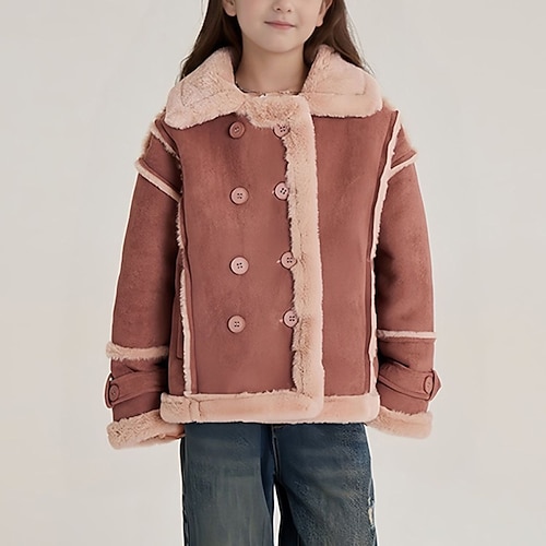 Bambini Ragazze Giacca in finta pelle scamosciata Giacca in pile Giacca di pelle Tinta unica Moda Bottoni Tenere al caldo Antivento All'aperto Cappott