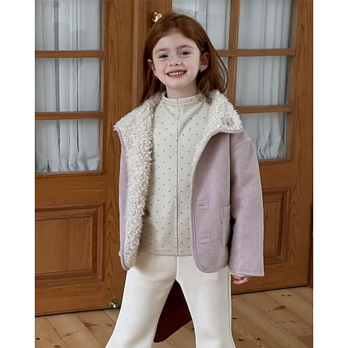 Bambini Ragazze Giacca in finta pelle scamosciata Giacca in pile Giacca di pelle Tinta unica Moda Cerniera Tasca Tenere al caldo Antivento All'aperto 