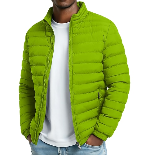 Per uomo Giacca imbottita Giacca di transizione Giacca Imbottita Cerniera completa All'aperto Casuale Corto Classico Antivento Leggero Inverno Primave