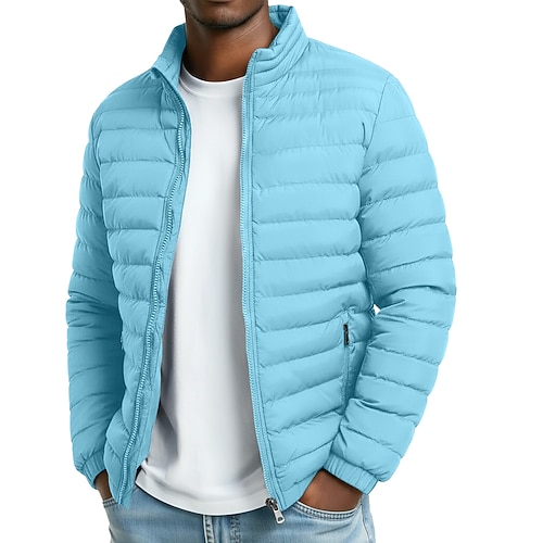 Per uomo Giacca imbottita Giacca di transizione Giacca Imbottita Cerniera completa All'aperto Casuale Corto Classico Antivento Leggero Inverno Primave