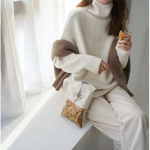  Pentru femei Pulover Zilnic Guler Pe Gât Tricotat Manșon Lung Topuri obișnuite Tricotat Roșu Vin Negru Primăvară Toamnă