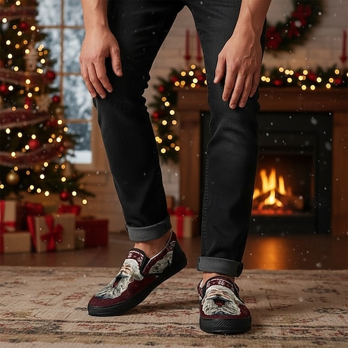  Men's Christmas Santa Face Slip-On Shoes – Festive 3D Santa Design, Comfortable Casual Style, Perfect for Christmas Parties & Holiday Gatherings