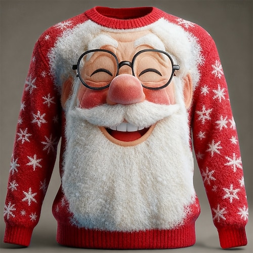  Уродливый рождественский свитер Муж. Дед Мороз С принтом Пуловер Свитер Вязаная одежда "Круглый вырез ""под горло""" На каждый день Отпуск Повседневные фестиваль Сохраняет тепло Длинный рукав