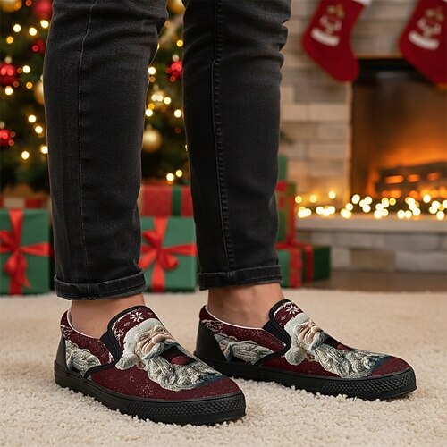  Men's Christmas Santa Face Slip-On Shoes – Festive 3D Santa Design, Comfortable Casual Style, Perfect for Christmas Parties & Holiday Gatherings