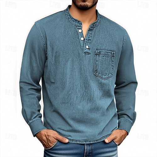 Bărbați Cămașă Henley Tricouri Tee Top Tricou cu maneca lunga Manșon Lung Henley Toamnă Iarnă Retro Modă Designer Nostalgic Modă Epocă Vacanță Stradă Ieșire Negru Roz Îmbujorat Bleumarin Top tricou