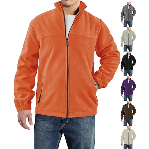 Herren Outdoorjacke Fleecejacke Formell Heim Thermowarm Tasche Basic Frühling Herbst Einfarbig Aktiv Neutral Hemdkragen Regulär Dunkelgrau Schwarz Weiß Purpur Orange Jacken