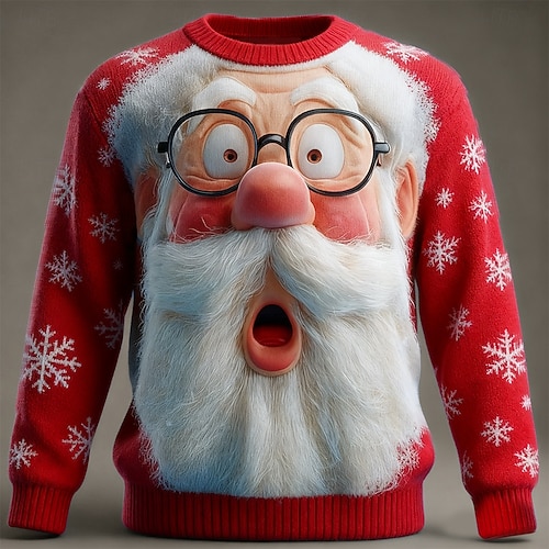  Уродливый рождественский свитер Муж. Дед Мороз С принтом Пуловер Свитер Вязаная одежда "Круглый вырез ""под горло""" На каждый день Отпуск Повседневные фестиваль Сохраняет тепло Длинный рукав