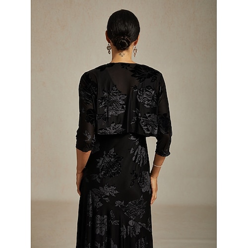 Damskie welurowe bolerka kwiatowe eleganckie vintage rękawy 3/4 dekolt V gość weselny impreza wieczorna wieczorna impreza czarna jesień zima  Damskie welurowe bolerka kwiatowe eleganckie vintage rękawy 3/4 dekolt V gość weselny impreza wieczorna wieczorna impreza czarna jesień zima