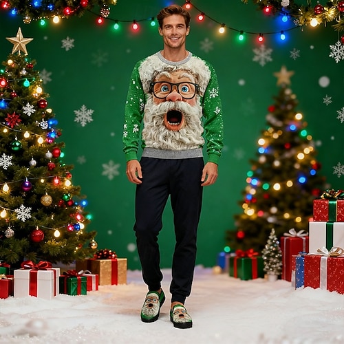  Men's Christmas Santa Face Slip-On Shoes – Vibrant 3D Santa Design, Comfortable Casual Footwear, Ideal for Christmas Festivities & Winter Wear