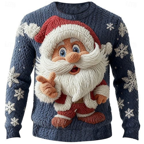  Ugly Christmas Sweater Men's Santa Claus Print Pullover Sweater Jumper Knitwear Crewneck Casual Vacation Daily Festival Keep Warm Long Sleeve Spring Fall Winter Black A Black B Black