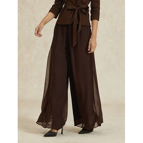  Damskie Bezczelny Spodnie z prostymi nogawkami Elegancja Elegancki Styl klasyczny Pełna długość Średia talia Jednokolorowe Elastyczny pas Elastyczny Ślub Urlop Impreza Brązowy Wiosna, jesień, zima