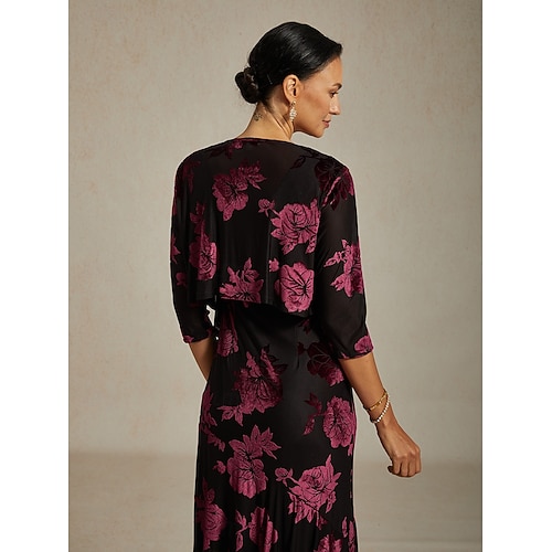 Bolera z weluru dla kobiet kwiatowe eleganckie vintage 3/4 długości rękawa dekolt w kształcie litery V dla gościa weselnego na wieczorne przyjęcie wieczorowa odzież wino jesień zima  Bolera z weluru dla kobiet kwiatowe eleganckie vintage 3/4 długości rękawa dekolt w kształcie litery V dla gościa weselnego na wieczorne przyjęcie wieczorowa odzież wino jesień zima