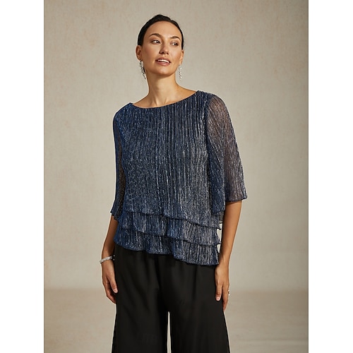 Femmes Chemisier Hauts Élégants Hauts fluides Hauts en mousseline de soie Élégant ancien Occasionnel Manche 3/4 Col ras du cou Col Bateau Travail Quotidien Tenues pour un rendez-vous galant  Femmes Chemisier Hauts Élégants Hauts fluides Hauts en mousseline de soie Élégant ancien Occasionnel Manche 3/4 Col ras du cou Col Bateau Travail Quotidien Tenues pour un rendez-vous galant