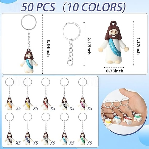  50/100pcs Little Jesus Keychains, Mini Jesus Figurine Keychains in Bulk, Christmas Stocking Stuffers Gift Multicolor Tiny Jesus Keychains, Miniature Keychain to Hide