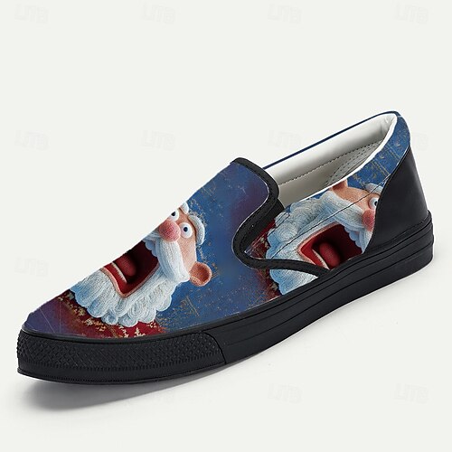  Men's Christmas Santa Graphic Slip-On Sneakers – Fun 3D Santa Face, Comfortable Casual Style, Perfect for Holiday Parties & Christmas Celebrations