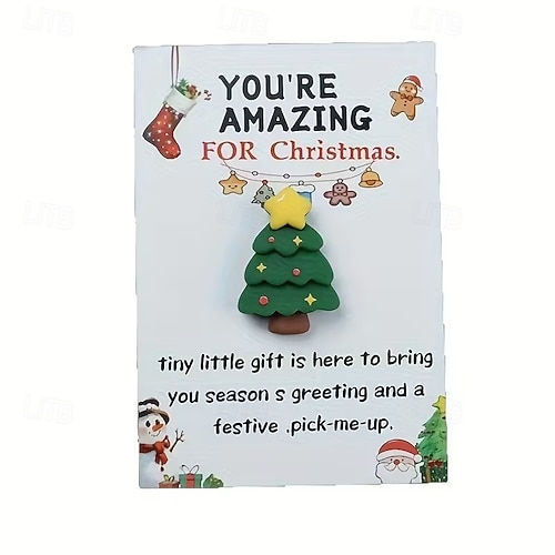  10-Pack Mini Christmas Hug Cards with Resin Charms - Festive Encouragement Cards with Santa, Stocking, Gingerbread, Snowman, Reindeer - Party Style Emotional Support Gifts for Friends and Family