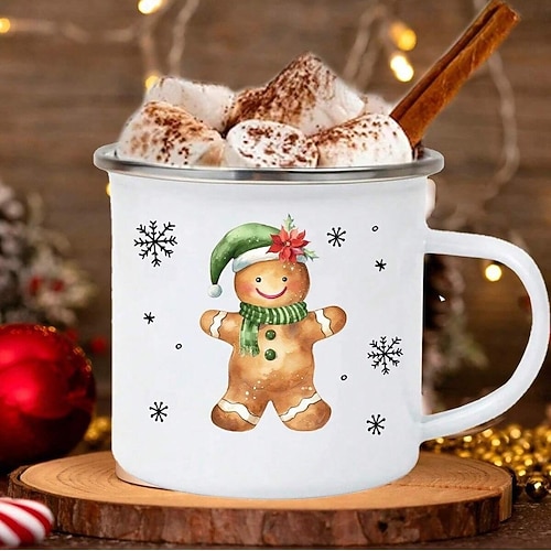 Weihnachtstasse, kleine Emaille-Tasse mit Weihnachtsmotiv, Weihnachtsmann- und Schneemannmotiv, ideal als Geschenk für Kollegen oder als kleines Mitbringsel. 2026