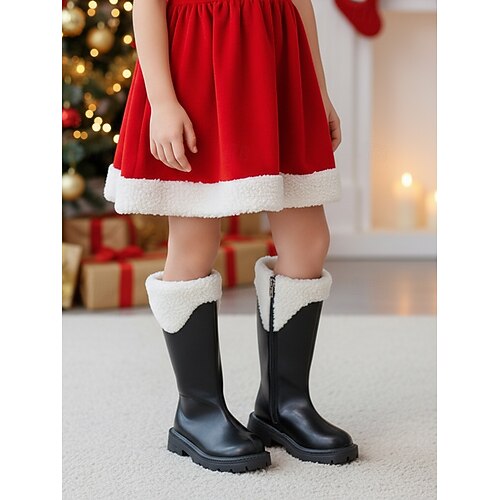 Kid's Black Winter Boots with Faux Fur Cuffs - Stylish and Warm for  Christmas Parties and Holiday Celebrations 2026 - $46.99