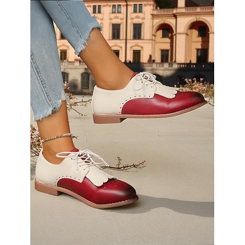  scarpe oxford bicolore da donna con frange, brogue stringate vintage anni '50 per abbigliamento casual, outfit quotidiani e feste retrò
