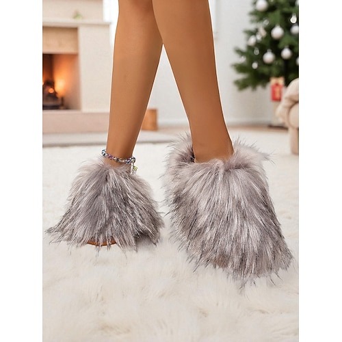  женские красные пушистые тапочки, плюшевые меховые домашние тапочки без застежек, удобная обувь для отдыха дома, Рождества и отдыха