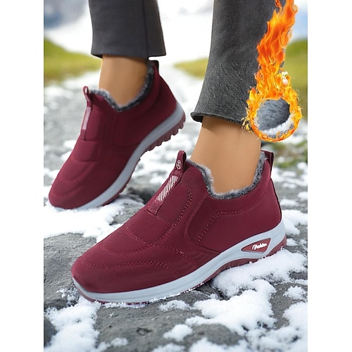  женские бордовые зимние туфли без застежек с отделкой из искусственного меха, уютные ботильоны для холодной погоды, идеально подходят для Рождества, праздничного шопинга и повседневных прогулок