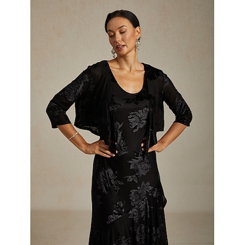 Damskie welurowe bolerka kwiatowe eleganckie vintage rękawy 3/4 dekolt V gość weselny impreza wieczorna wieczorna impreza czarna jesień zima  Damskie welurowe bolerka kwiatowe eleganckie vintage rękawy 3/4 dekolt V gość weselny impreza wieczorna wieczorna impreza czarna jesień zima