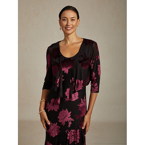 Bolera z weluru dla kobiet kwiatowe eleganckie vintage 3/4 długości rękawa dekolt w kształcie litery V dla gościa weselnego na wieczorne przyjęcie wieczorowa odzież wino jesień zima  Bolera z weluru dla kobiet kwiatowe eleganckie vintage 3/4 długości rękawa dekolt w kształcie litery V dla gościa weselnego na wieczorne przyjęcie wieczorowa odzież wino jesień zima